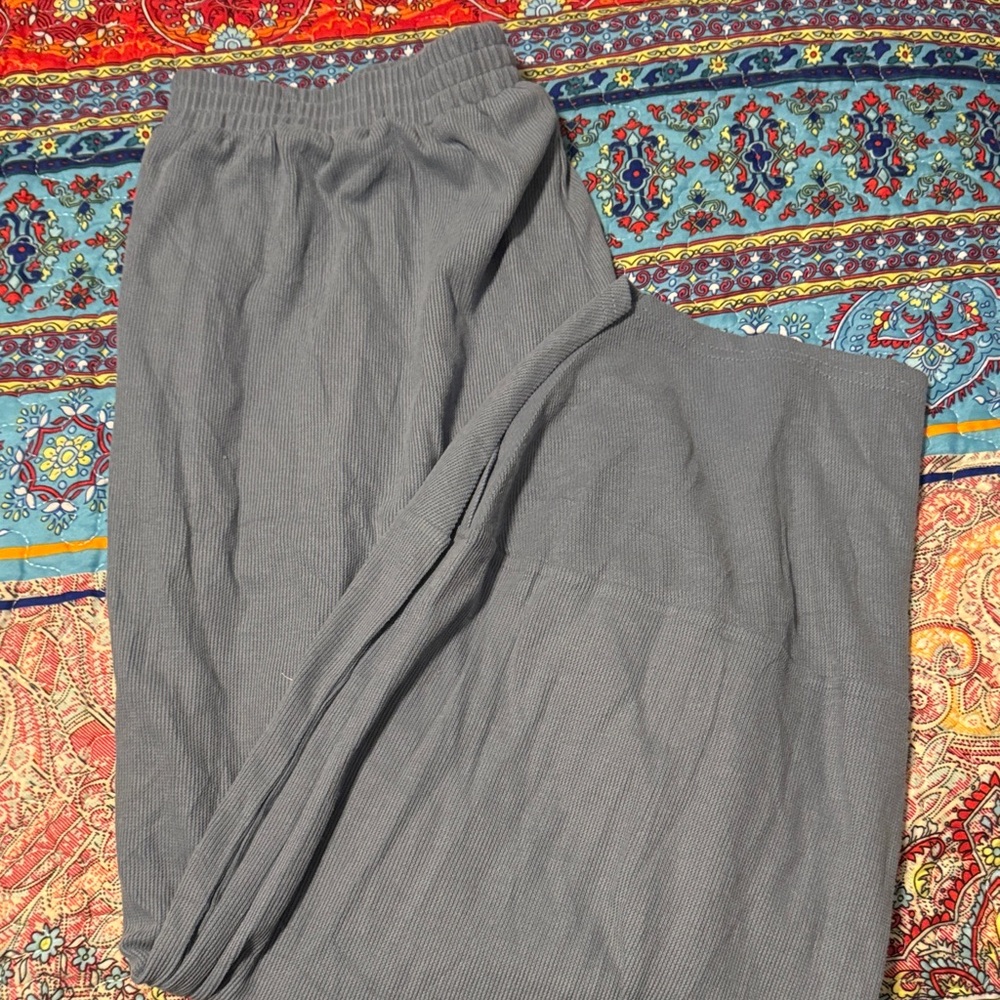 Blue Ribbed Lounge Barrel Pants - Picture 2 of 3